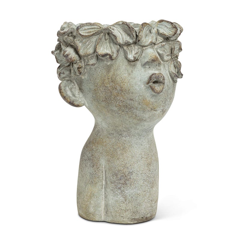 Abbott Collection Large Kissing Face Cement Indoor and Outdoor Planter Pot, Grey (10" H) - Image 2